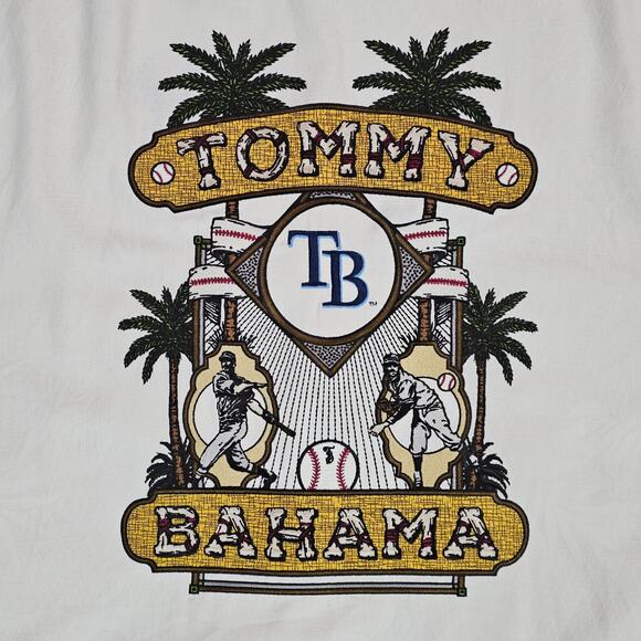 NWT Tampa Bay Rays Tommy Bahama Shirt Mens XXXL Off White Embroidered Silk Camp - Picture 5 of 15